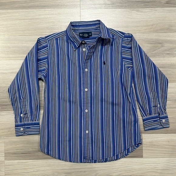 RALPH LAUREN Little Boys Casual Blue Striped Long Sleeve Button Down Shirt Sz 6 - Picture 1 of 5